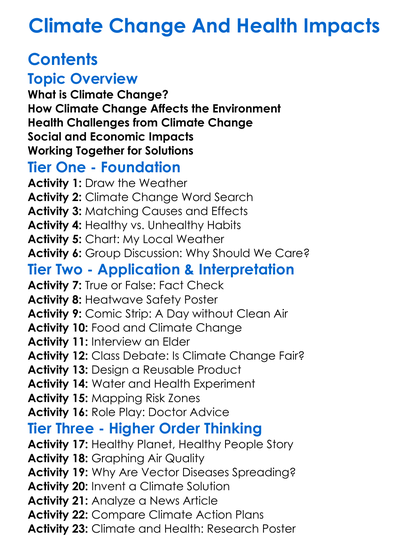Climate Change And Health Impacts Worksheet Activity Booklet