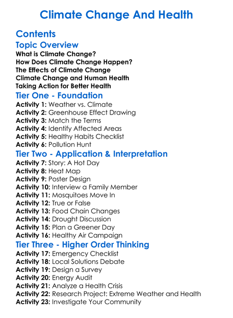 Climate Change And Health Worksheet Activity Booklet