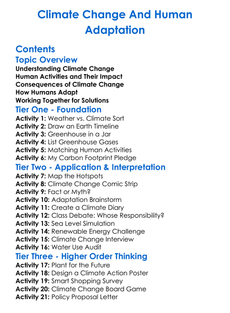 Climate Change And Human Adaptation Worksheet Activity Booklet