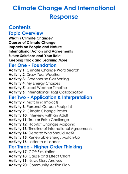 Climate Change And International Response Worksheet Activity Booklet