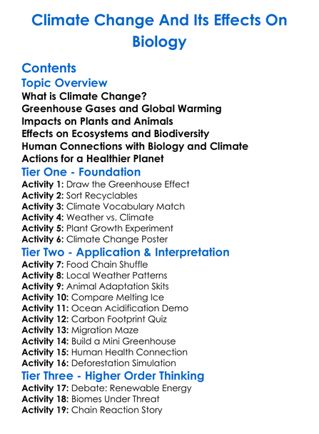 Climate Change And Its Effects On Biology Worksheet Activity Booklet