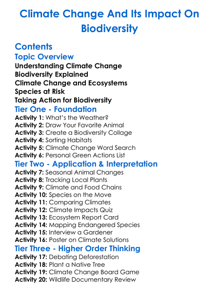 Climate Change And Its Impact On Biodiversity Worksheet Activity Booklet