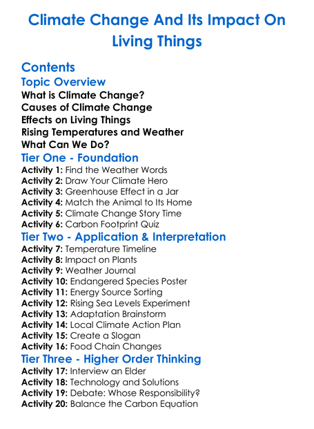 Climate Change And Its Impact On Living Things Worksheet Activity Booklet