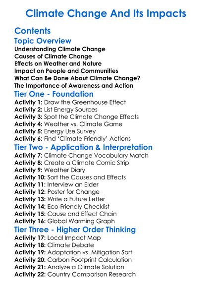 Climate Change And Its Impacts Worksheet Activity Booklet