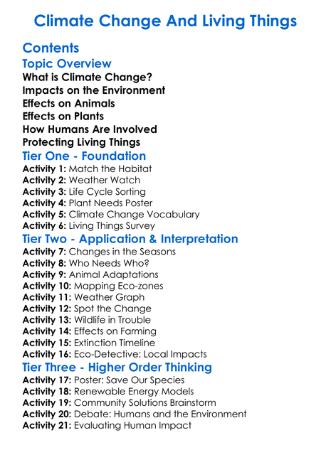 Climate Change And Living Things Worksheet Activity Booklet