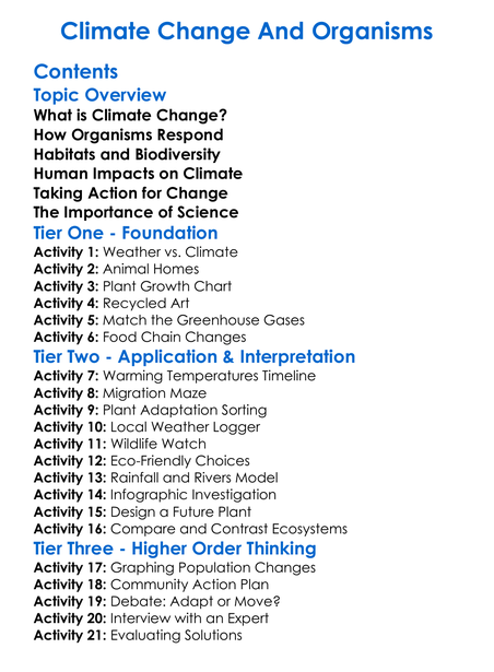 Climate Change And Organisms Worksheet Activity Booklet
