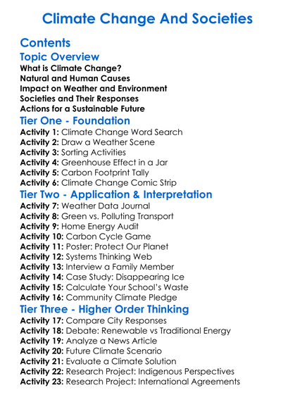 Climate Change And Societies Worksheet Activity Booklet