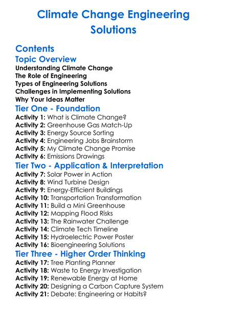 Climate Change Engineering Solutions Worksheet Activity Booklet
