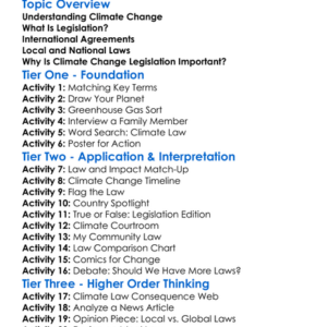 Climate Change Legislation Worksheet Activity Booklet