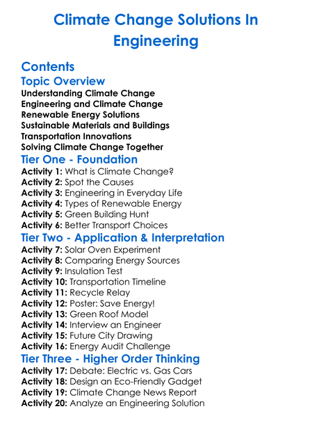 Climate Change Solutions In Engineering Worksheet Activity Booklet