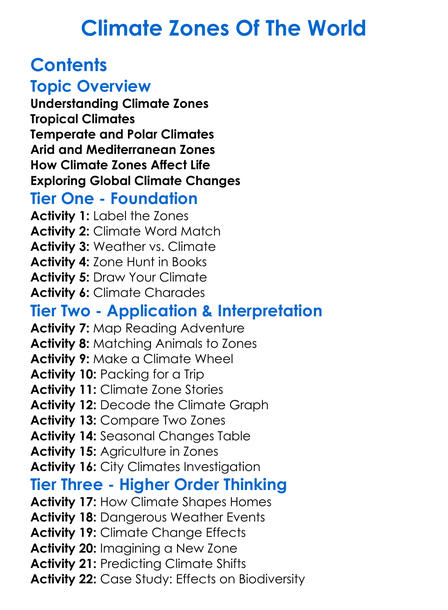 Climate Zones Of The World Worksheet Activity Booklet