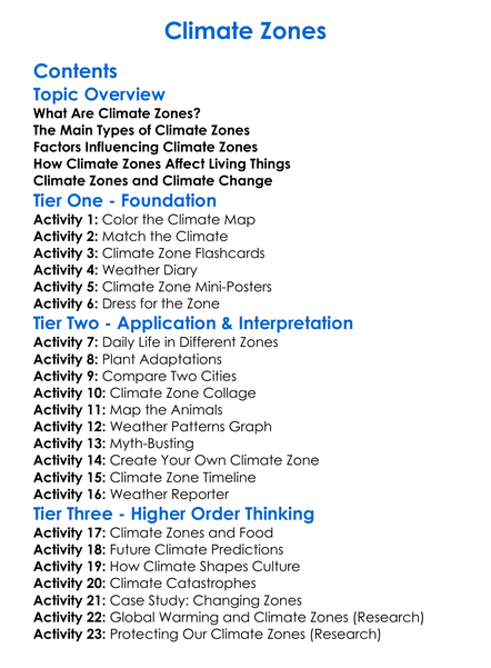 Climate Zones Worksheet Activity Booklet