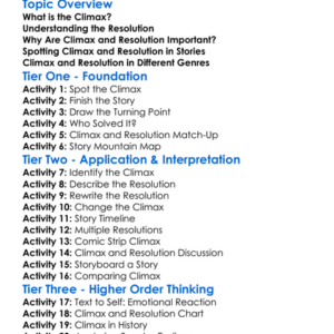 Climax And Resolution Worksheet Activity Booklet