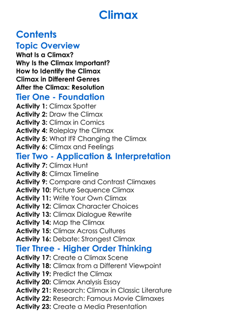 Climax Worksheet Activity Booklet