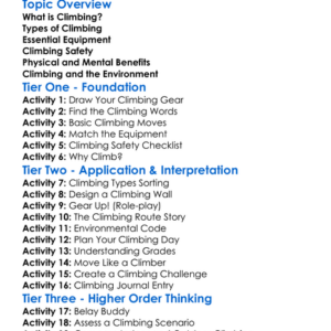 Climbing Basics Worksheet Activity Booklet