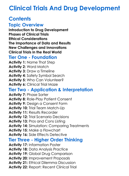 Clinical Trials And Drug Development Worksheet Activity Booklet