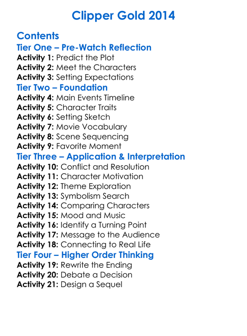 Clipper Gold 2014 Worksheet Activity Booklet