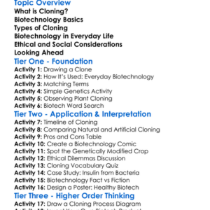 Cloning And Biotechnology Worksheet Activity Booklet