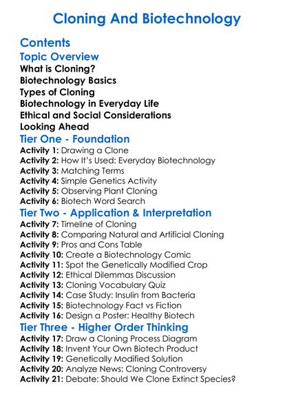 Cloning And Biotechnology Worksheet Activity Booklet