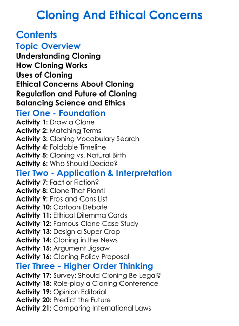 Cloning And Ethical Concerns Worksheet Activity Booklet