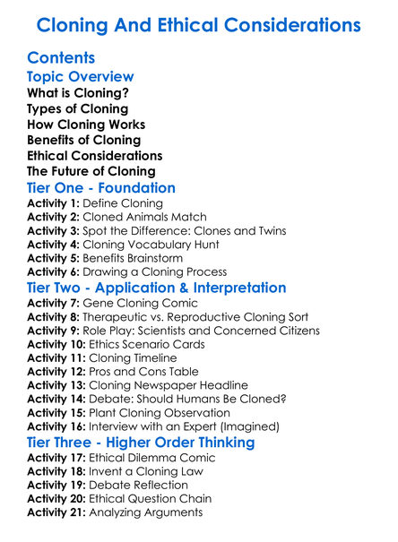Cloning And Ethical Considerations Worksheet Activity Booklet