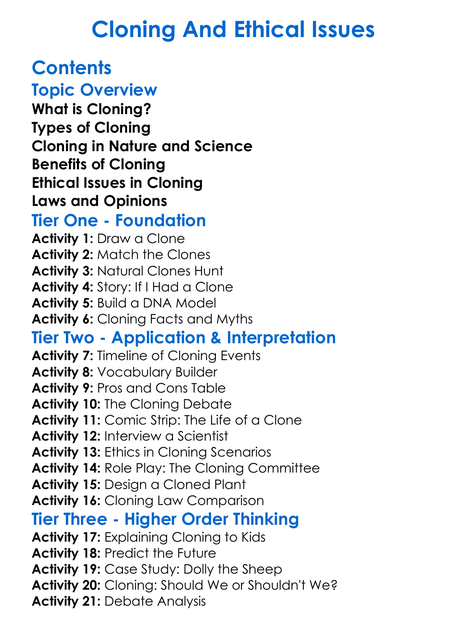 Cloning And Ethical Issues Worksheet Activity Booklet