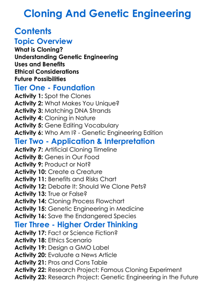 Cloning And Genetic Engineering Worksheet Activity Booklet