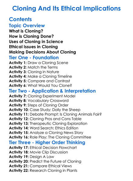 Cloning And Its Ethical Implications Worksheet Activity Booklet