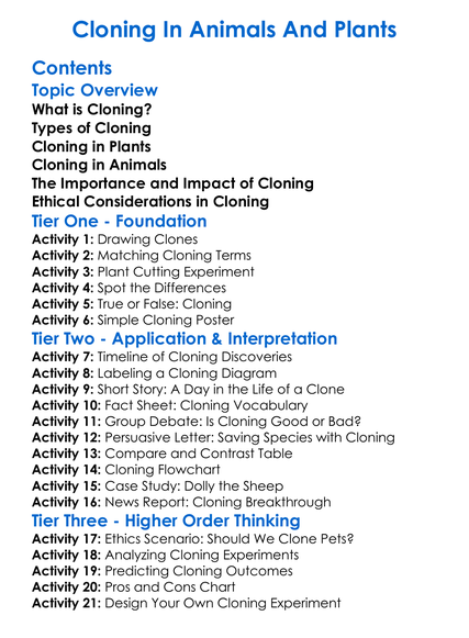 Cloning In Animals And Plants Worksheet Activity Booklet