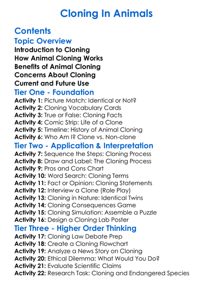 Cloning In Animals Worksheet Activity Booklet