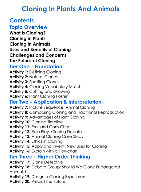 Cloning In Plants And Animals Worksheet Activity Booklet