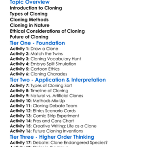 Cloning Methods And Ethics Worksheet Activity Booklet