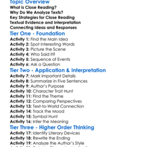 Close Reading And Textual Analysis Worksheet Activity Booklet