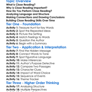 Close Reading Skills Worksheet Activity Booklet