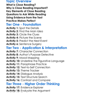 Close Reading Worksheet Activity Booklet