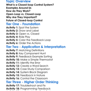 Closed-Loop Control Systems Worksheet Activity Booklet