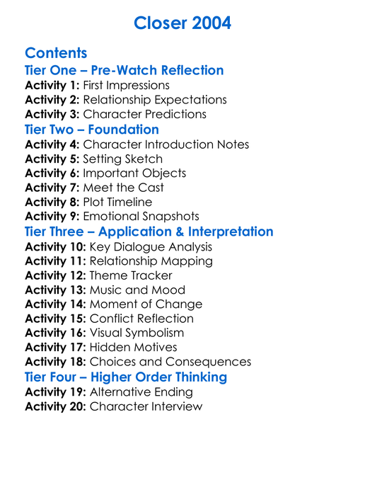 Closer 2004 Worksheet Activity Booklet
