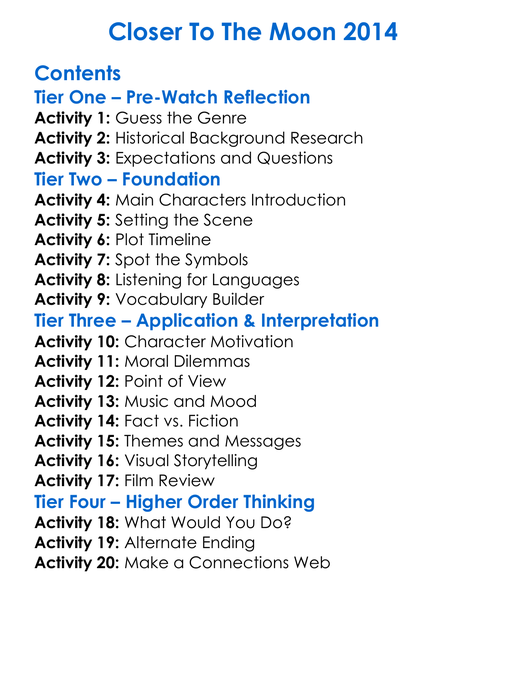 Closer To The Moon 2014 Worksheet Activity Booklet