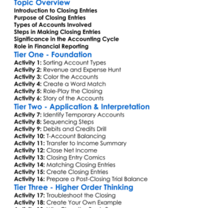 Closing Entries Worksheet Activity Booklet