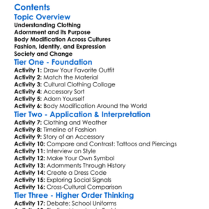 Clothing Adornment And Body Modification Worksheet Activity Booklet