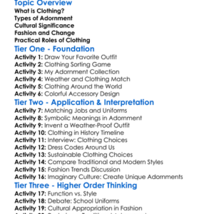 Clothing And Adornment Worksheet Activity Booklet