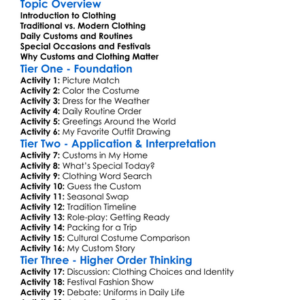 Clothing And Daily Customs Worksheet Activity Booklet