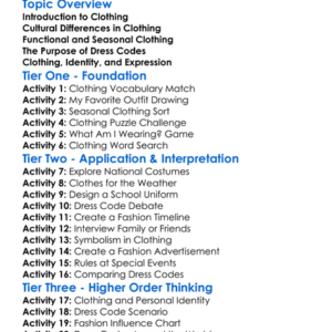Clothing And Dress Codes Worksheet Activity Booklet