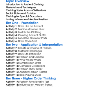 Clothing And Fashion In Antiquity Worksheet Activity Booklet