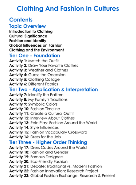 Clothing And Fashion In Cultures Worksheet Activity Booklet