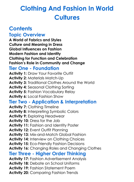 Clothing And Fashion In World Cultures Worksheet Activity Booklet