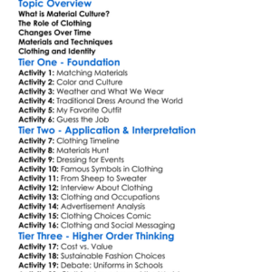 Clothing And Material Culture Worksheet Activity Booklet