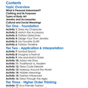 Clothing Body Art And Personal Adornment Worksheet Activity Booklet