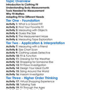 Clothing Fit And Body Measurement Worksheet Activity Booklet