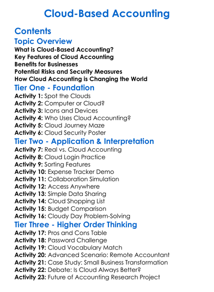 Cloud-Based Accounting Worksheet Activity Booklet